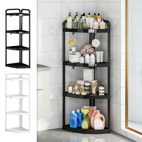 Corner Shower Shelf Organizer 4 Tier Plastic Shower Rack - Adjustable Free Standing Bathroom Storage with Drain Holes | Stable Non-Slip Feet | 36.2 x 16.9 x 12.2 in | White or Black | 1 Piece
