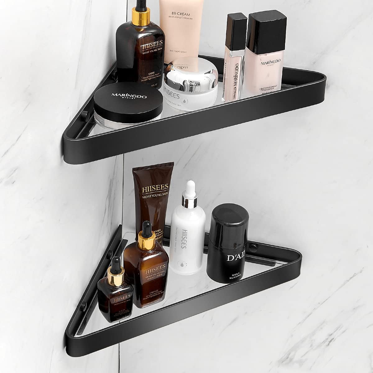 Corner Shower Shelves Glass Bathroom Corner Organizer Shelf Adhesive and Drill Mounted Shower