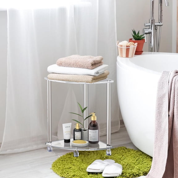 Corner Shower Stool Clear Acrylic Bench with Backrest Non-Slip Heavy Duty Bath Seating for Shaving Legs and Towel Storage