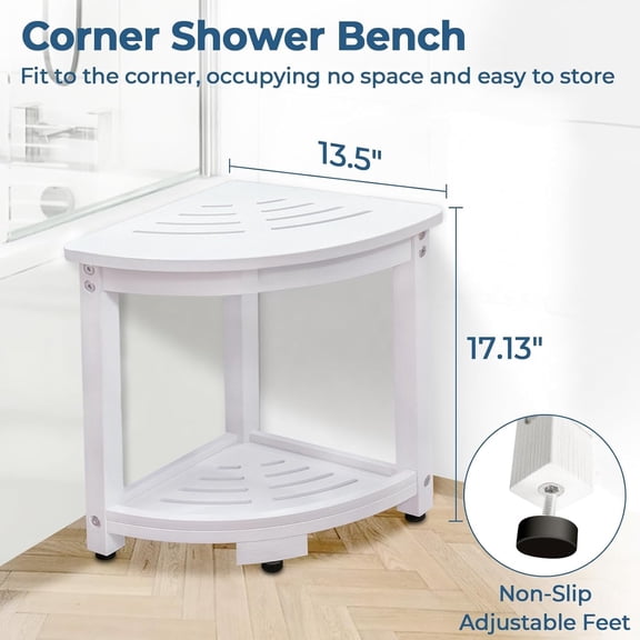 Corner Shower Stool Inside Shower, HDPS 400LBS Capacity w/Storage Shelf + Hot Sale + Waterproof Anti-Fading Anti-Fracture, Rapid Assembly, Ideal for Shaving Legs Bathroom Use