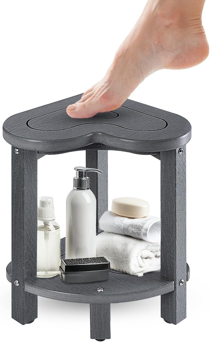 Corner Shower Foot Rest Stool - HDPE Waterproof Bench With Storage Shelf For Shaving 2 thumbnail image