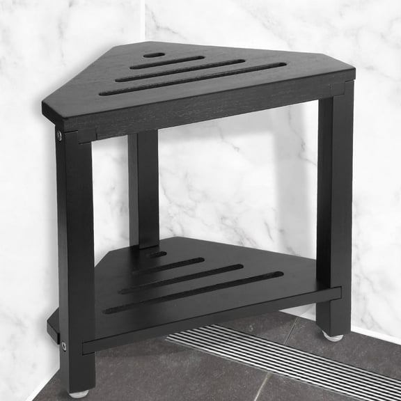 Corner Shower Stool with Storage Shelf Shower Foot Rest for Shaving Legs Small Bench, Black - 14.5"D x 12"W x 13.25"H