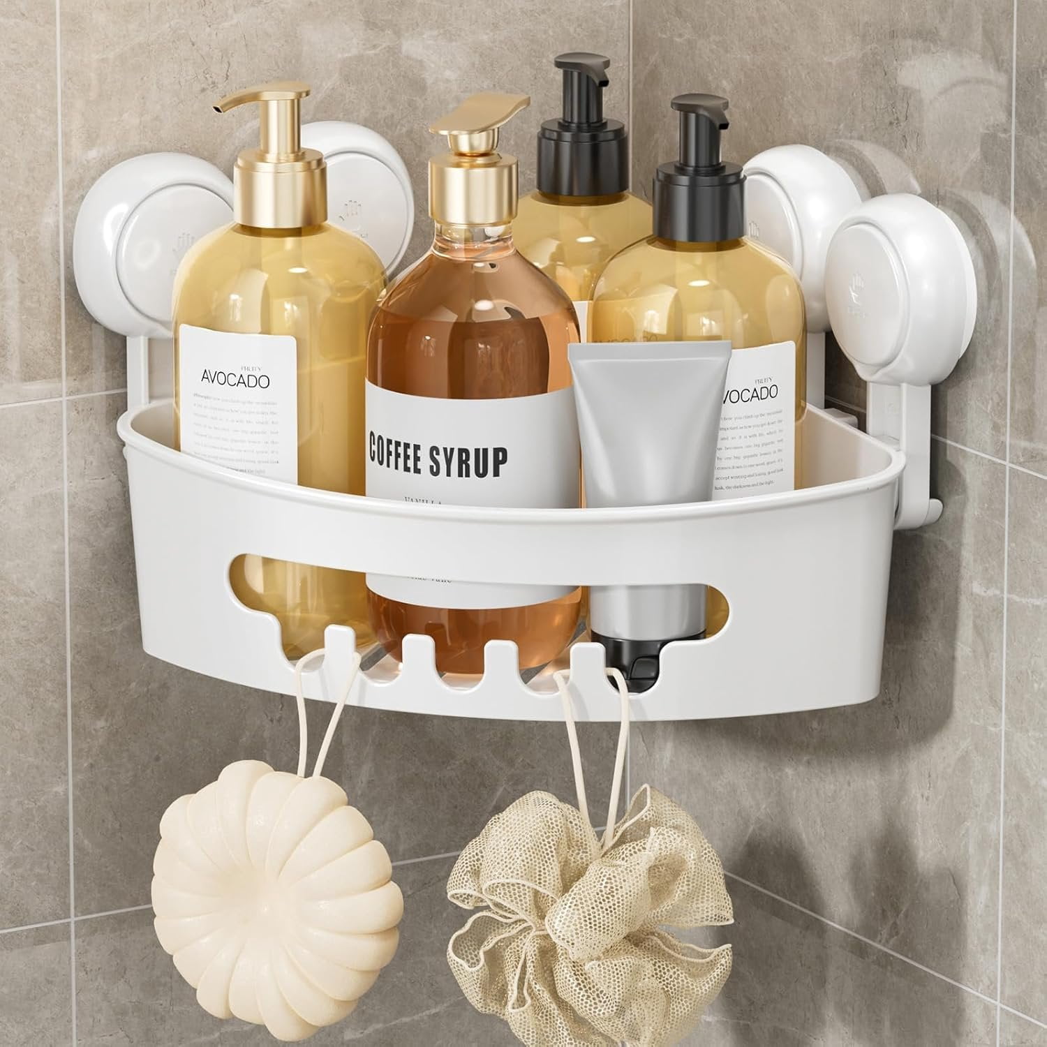Corner Shower Suction Cup, Shower Basket Suction Bathroom, & Rustproof Organizer for Bathroom ...