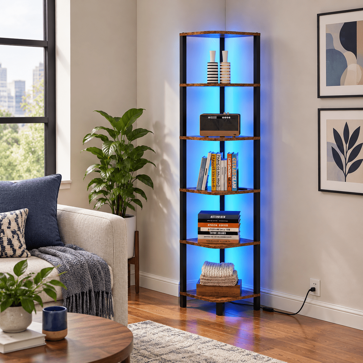 Corner Shwith Led Light 6-tier Bookshelf - Walmart.com
