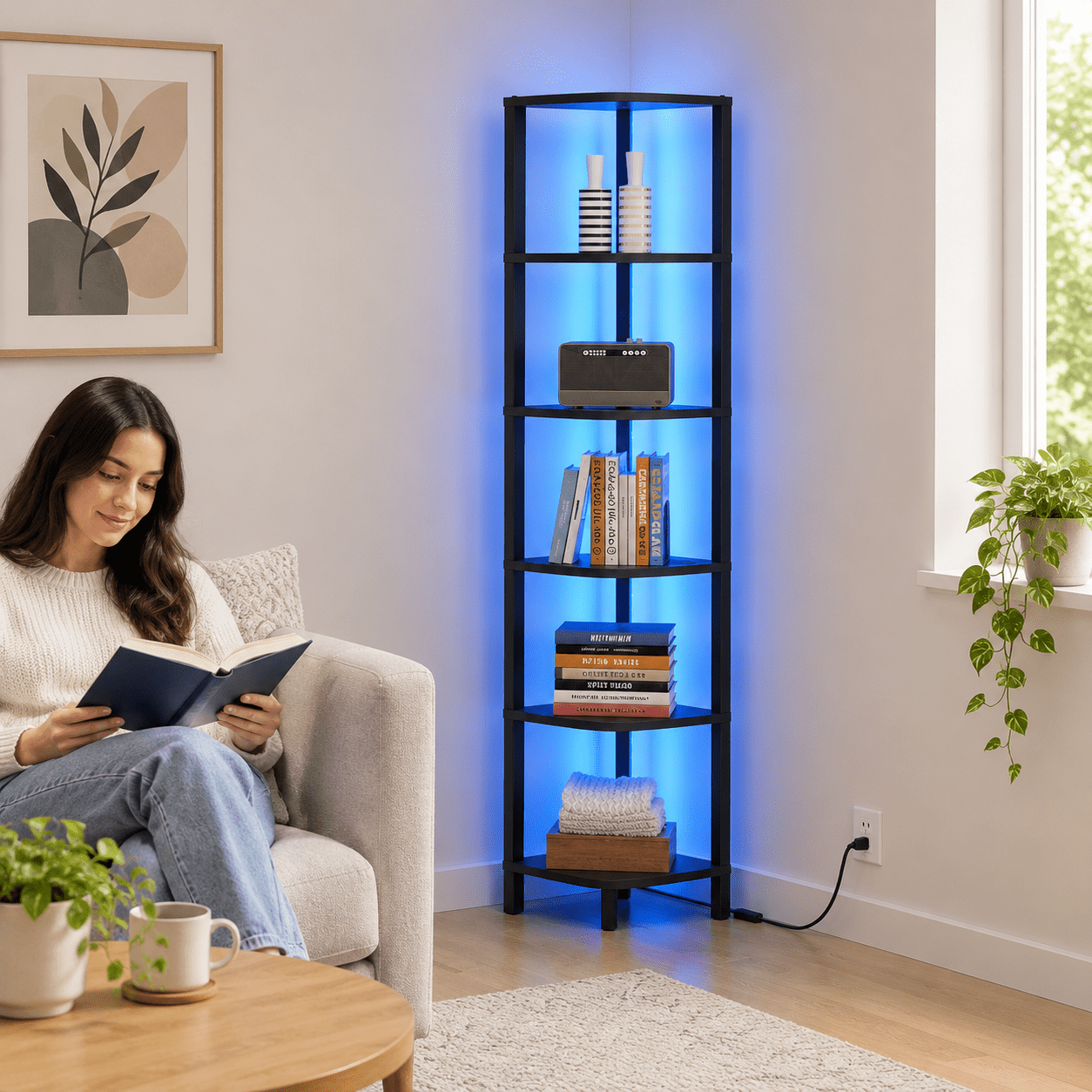 Corner Shwith Led Light 6-tier Bookshelf - Walmart.com