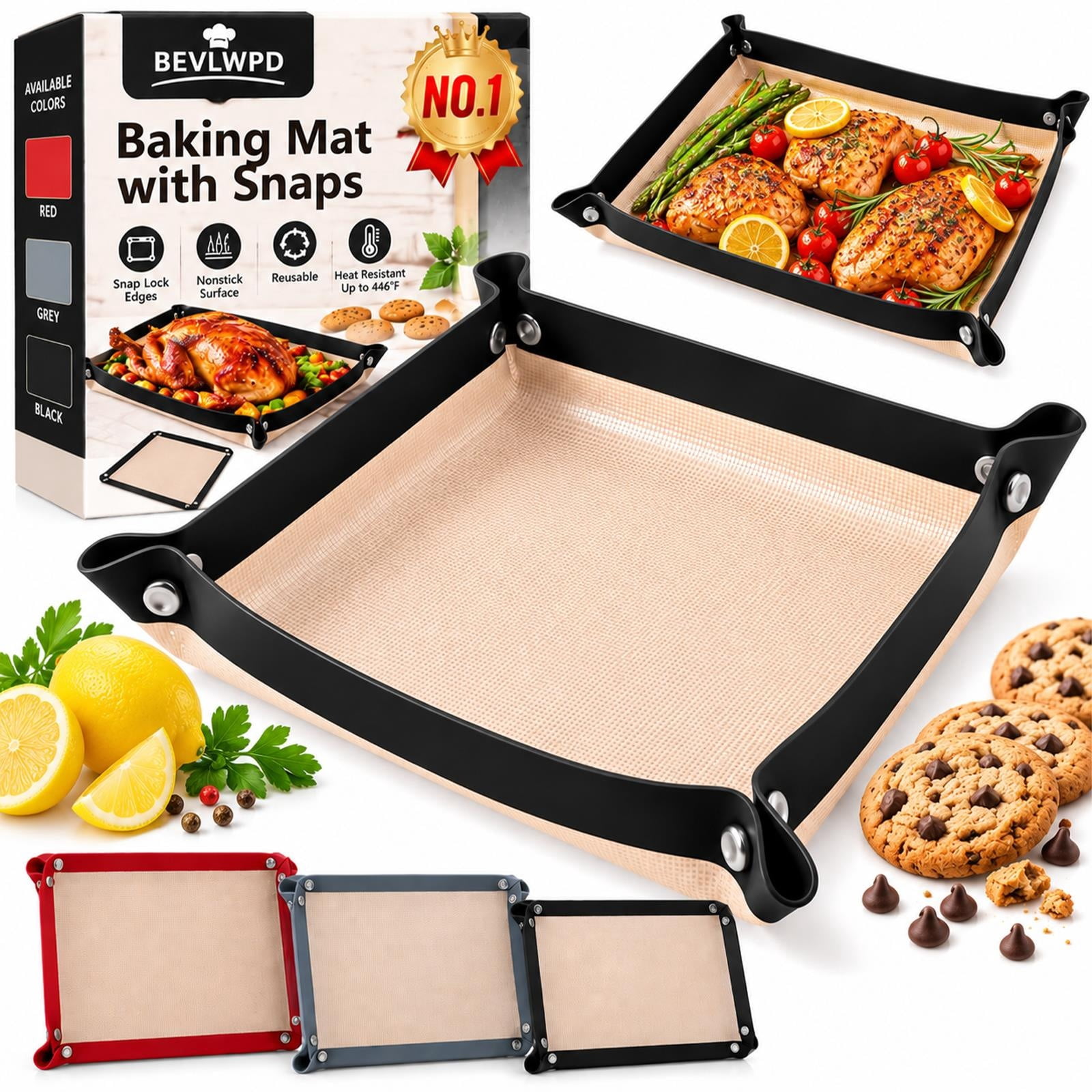 Corner Silicone Mat Baking With Snaps Edges Leak Proof Snap Sheet Fiber ...