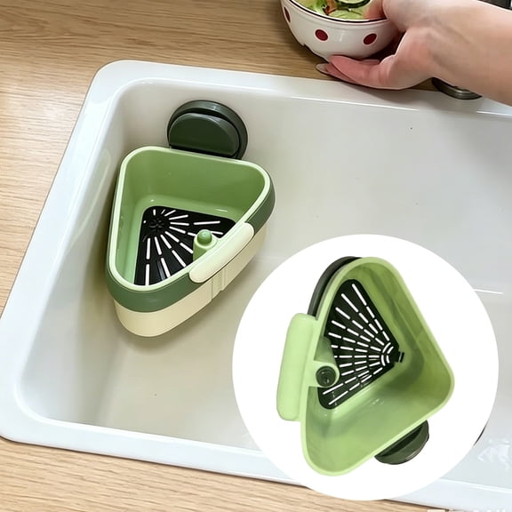 Corner Sink Strainer Basket with Suction Cups, Press-Open Sink Drain Basket, Kitchen Sink Trash Catcher and Sponge Holder, Triangular Drain Strainer for Kitchen and Bathroom
