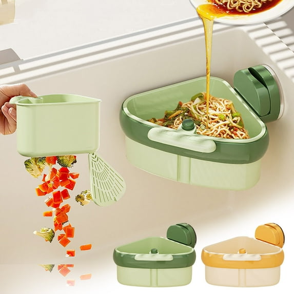 Corner Sink Strainer, Suction Cup Sink Strainer, Sponge Holder for Kitchen Sink Suction, Kitchen Sink Accessories, Corner Sink Caddy, Suction Cup Kitchen Sink Strainer Basket Sink Corner Storage Rack