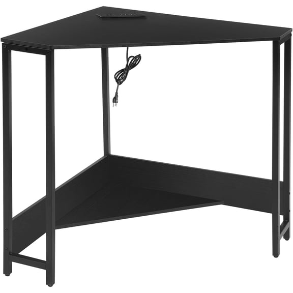 Corner Small Desk with Outlets, Triangle Desk with Storage, for Small Space Home Office, Workstation, Living Room, Bedroom (Black)