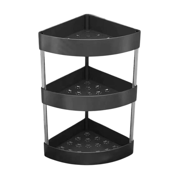 Corner Spice Rack 3 Tier Countertop Organizer,Triangular Desktop Storage Shelf for Kitchen Bathroom Vanity,Multi-Purpose Shelving Unit for Spices Cosmetics Toiletries,Sturdy Metal Frame Black