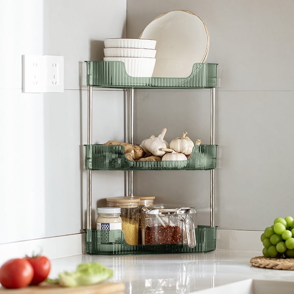 Corner Spice Rack, 3-Tier Kitchen Countertop Organizer, Wall Mounted No Drill Storage Shelf, 1-Pack