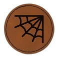 thumbnail image 1 of Corner Spider Web 2.5" Faux Leather Round Engraved Iron-On Patch - Brown, 1 of 6