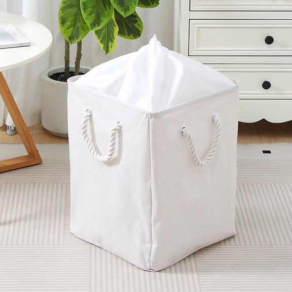 Corner Storage Basket Foldable Laundry Hamper with Handles - Fabric Organizer Bin for Clothes Toys Linens - Space Saving Container for Bathroom Bedroom Dorm Room