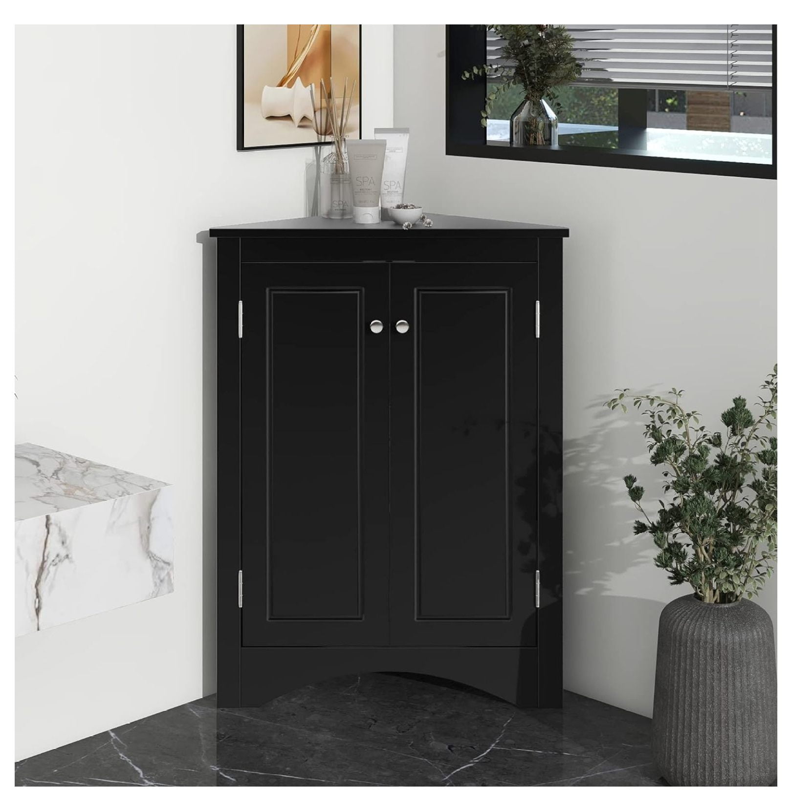 Corner Storage with 2 Doors and 2 Tier Adjustable Shelves