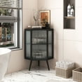 thumbnail image 1 of Corner Storage Cabinet with Tempered Glass, Adjustable Shelf, Freestanding Accent Corner Hutch Cabinet for Bathroom, Kitchen, Bedroom, Living Room, 1 of 7