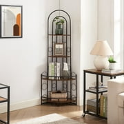 Corner Storage Shelf,4-Tier Corner Bookshelf,Modern Style,Plant Stand with Metal Frame for Living Room,Kitchen,Home Office