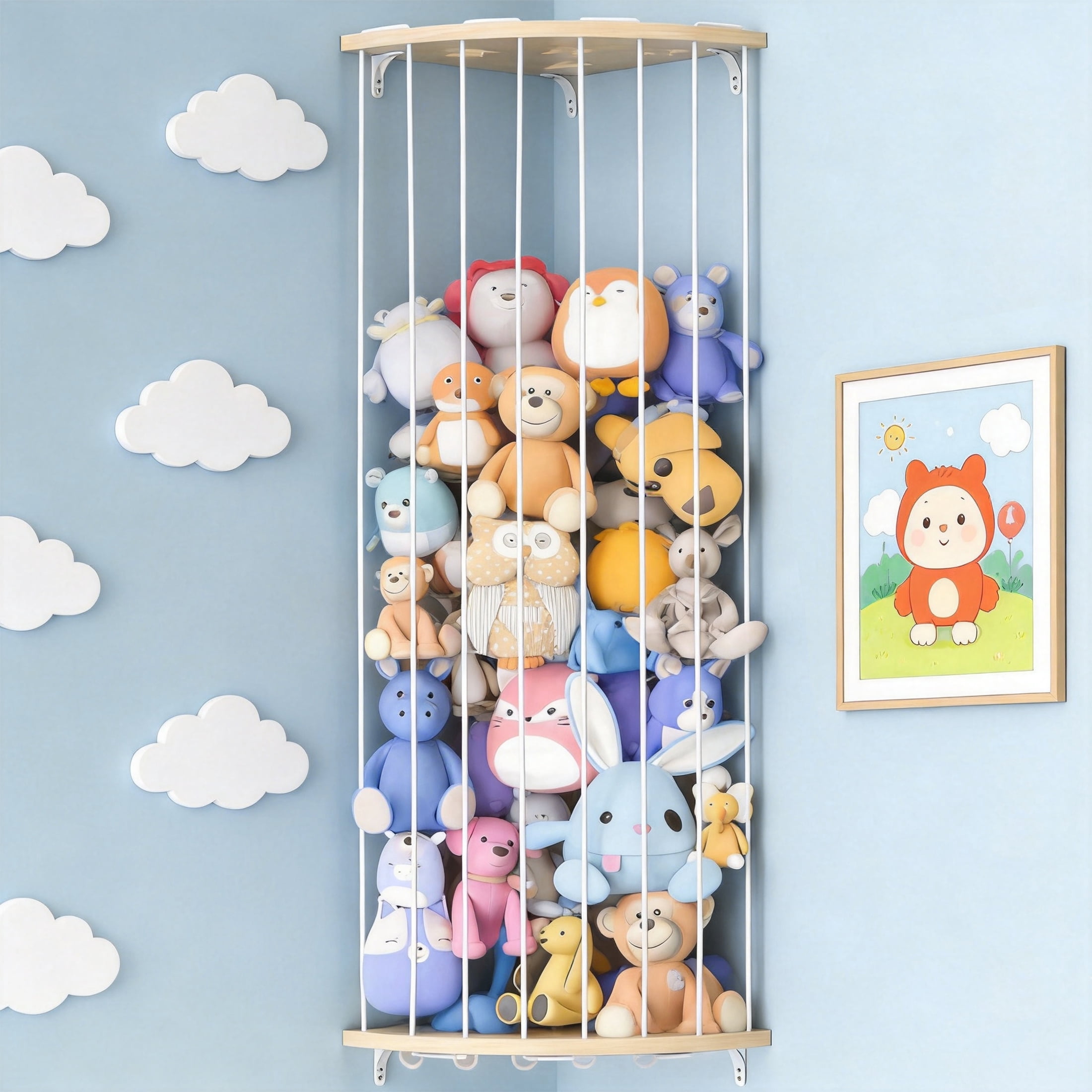 GARITIN Corner Stuffed Animal Storage, Adjustable Plush Toy Holder for Kids Bedroom Playroom Nursery