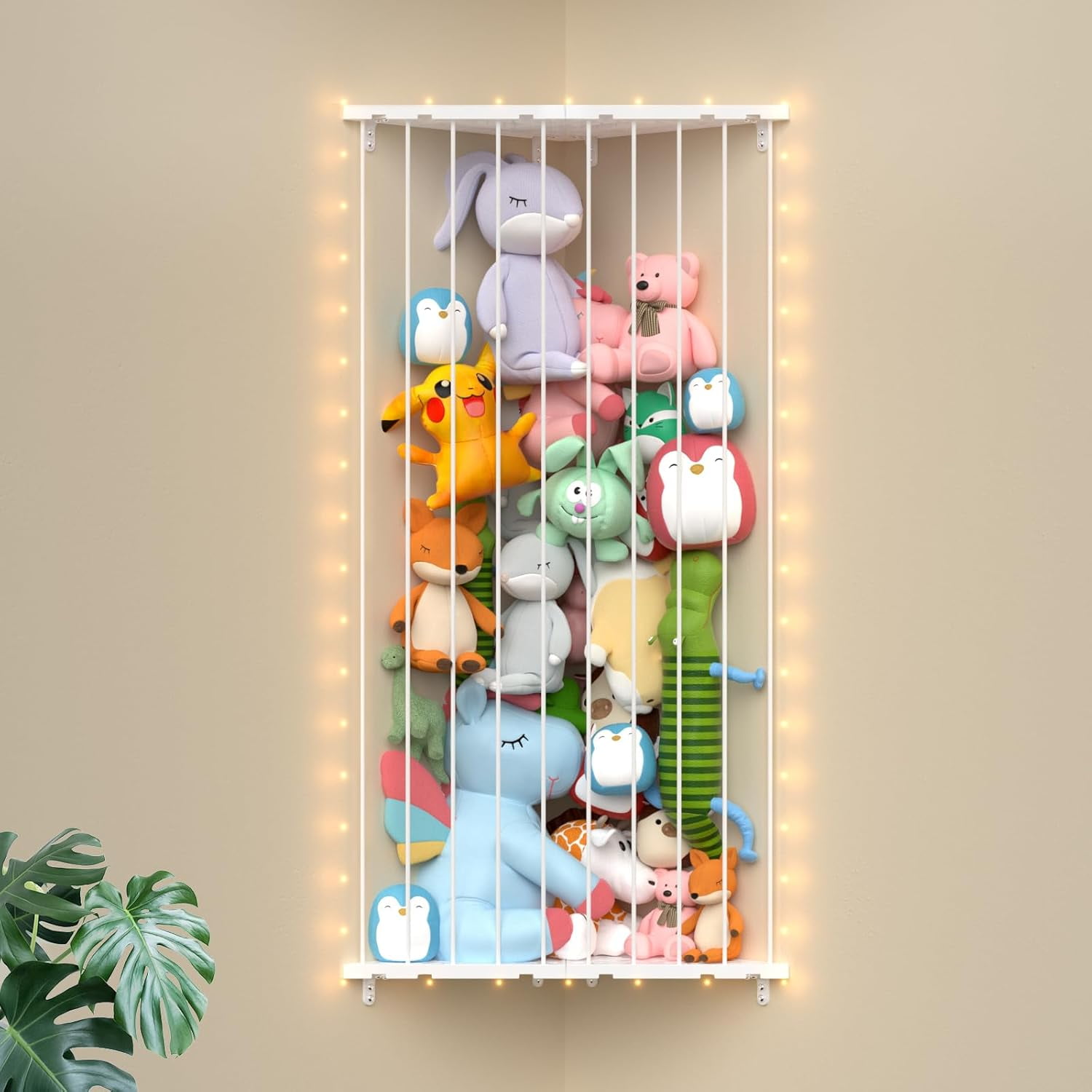 Extra Large Wooden Stuffed Animal Storage With Wheels - 64" Tall Plush Toy Organizer Zoo Tower, Pink