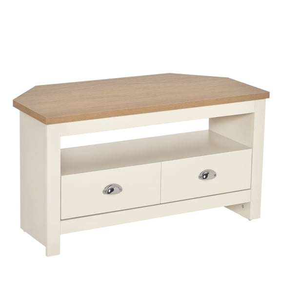 Corner TV Stand for TVs Up To 50 Inch, Entertainment Center with Drawers & Storage - White TV Console Table