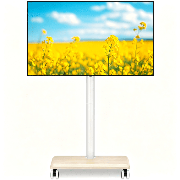 TAVR Furniture 32 to 60 inch Mobile TV Cart Stand, Tall Floor Rolling TV Stand with Swivel Mount, Height Adjustable White