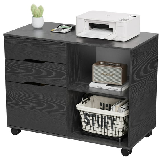 Corner Table Cabinet with 3 Drawers Stand Wood Organizer with Wheels Adjustable Shelf for Storage Display Cabinet Furniture,black