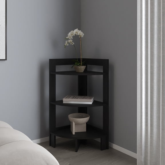 Corner Table In Black, 16.93-inch Package Width And 34.25-inch Depth For Convenient Shipping Living Room , Black With 2.76-inch Height Easy Stacking