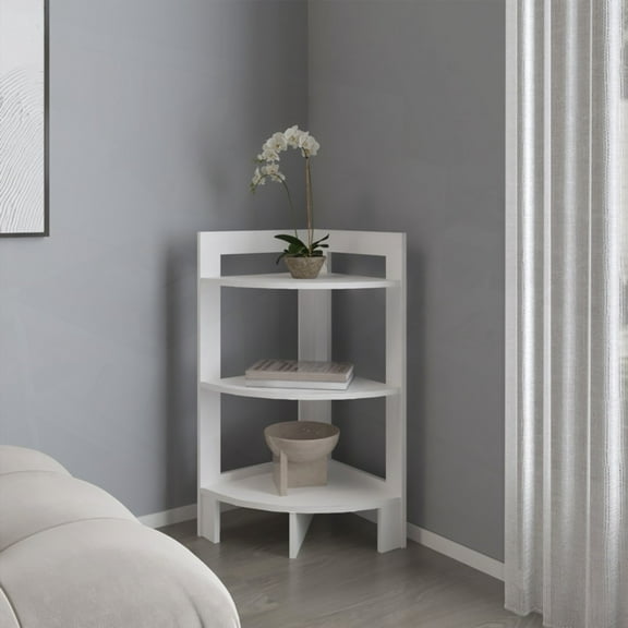 Corner Table Sharon - Three-Tier, Space-Saving for Living Room in White