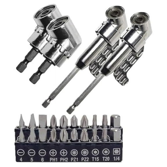 Corner Tool Screw Hub, Multi-Function Bend Screwdriver Bit, 360 Rotatable 1/4in 3/8in 1/2in Socket Adapter Set,2 x short corners 2 x long corners 2 sets x batch heads,Photo Color