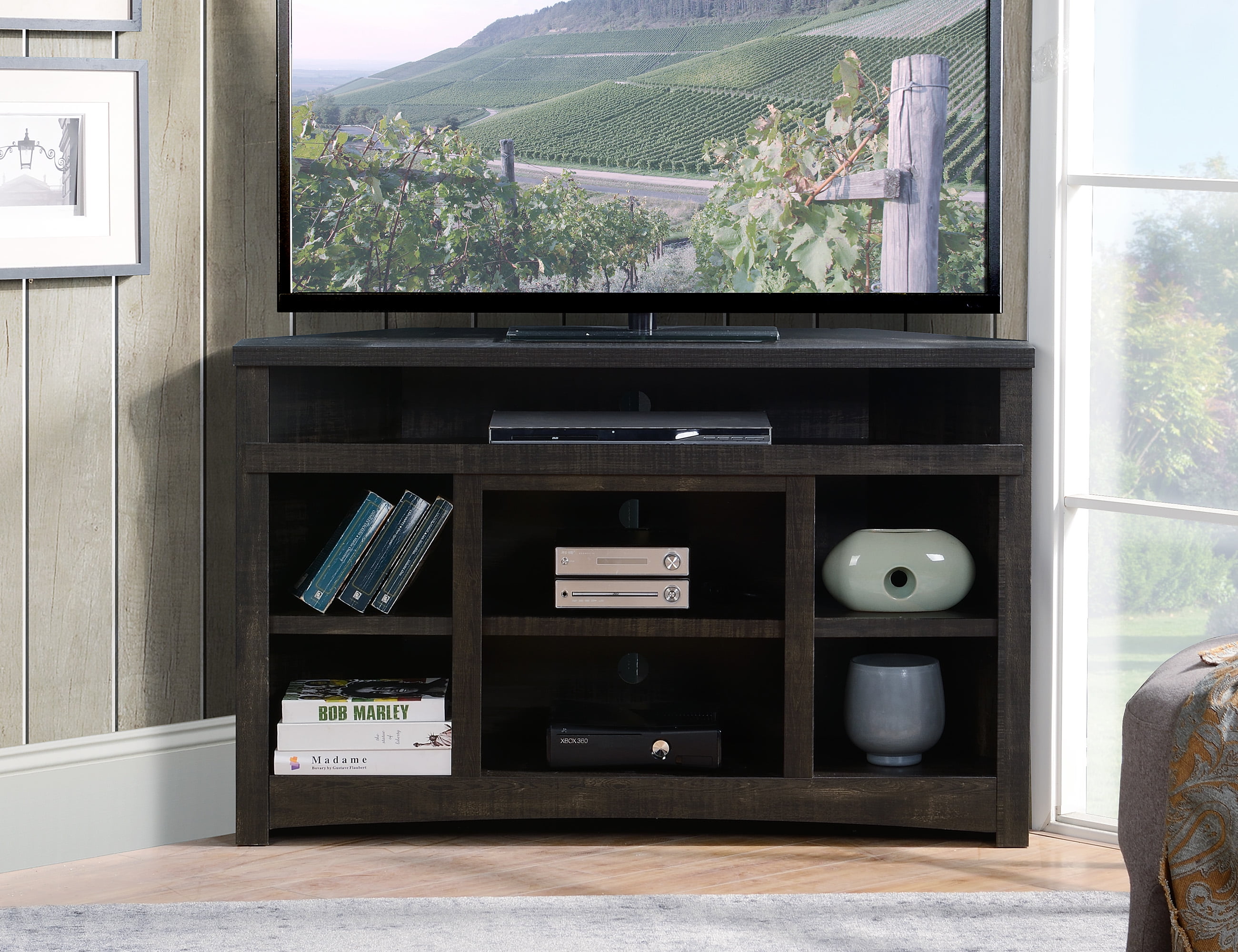 Corner Unit Rough Sawn Dark Oak Finish TV Stand