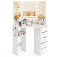 thumbnail image 1 of Corner Vanity Desk with Mirror and Lights, Makeup Vanity Table with 5 Drawers, Storage Shelves, Charging Station, Compact Vanity Dressing Table for Small Space，White, 1 of 6