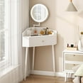 thumbnail image 1 of Corner Vanity Desk with Retractable and Rotating Mirror and Lights Small Modern White Makeup Vanity Set with Glass Top for Women Compact Girls Dressing Table with Storage for Small Space, 1 of 9