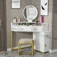 thumbnail image 1 of Corner Vanity Set with Lighted Mirror, Makeup Vanity Dressing Table with Drawers, Cabinet and Cushioned Stool, Girls Vanity Desk for Bathroom, Bedroom, by Hsozptry, 1 of 8