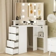 Corner Vanity Table with Lighted Mirror Makeup Vanity Desk with Power