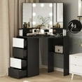 Corner Vanity Table with Lighted Mirror Makeup Vanity Desk with Power