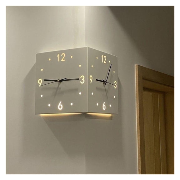 Corner Wall Clock with Light, Luxury Double Sided Hanging Clock Digital Hollowed Out