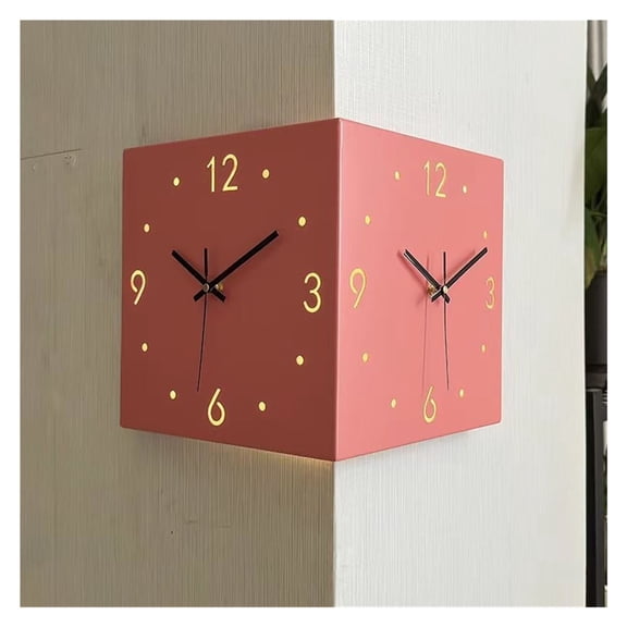 Corner Wall Clock with Light, Luxury Double Sided Hanging Clock Digital Hollowed Out
