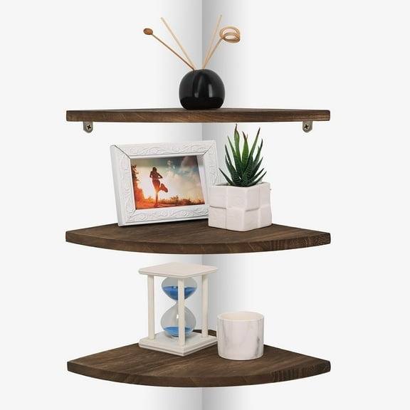 Corner Wall Shelf Set of 3, Floating Corner Shelves, Rustic Wood Wall Storage Display Shelves for Living Room Bedroom Bathroom Kitchen