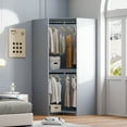 thumbnail image 1 of Corner Wardrobe, 63.6'' H Armoire Wardrobe Closet with Hanging Rod, Freestanding Wooden Corner Clothes Storage Closet System for Bedroom, 23.6''W x 43.3"L x 63.6"H, Gray, 1 of 8