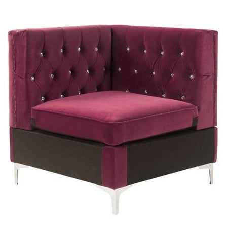 Corner Wedge with Velvet Upholstery and Metal Legs, Red