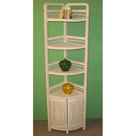 Corner Wicker Bath Cabinet, White Wash