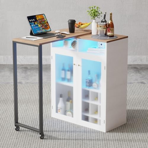 Corner Wine Bar Cabinet with LED Lights,Liquor Cabinet for Home with ...