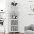thumbnail image 1 of Corner Wine Bar Cabinet with 5-Tier Detachable Rack & Mesh Door – Spacious Storage Sideboard with Glass Holder for Dining Room, Living Room, Kitchen, 1 of 6
