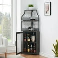thumbnail image 1 of Sunvasagoo Corner Wine Bar Cabinet, 50-Bottle Storage, Adjustable Shelves, MDF&Metal Frame, Burnt Color, 1 of 9