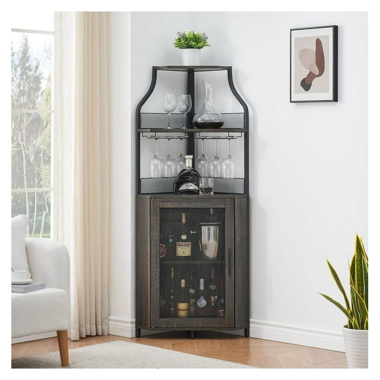 Corner Wine Bar Rack Cabinet with Detachable Wine Rack, Bar
