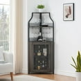 thumbnail image 1 of Corner Wine Bar Rack Cabinet with Detachable Wine Rack, Bar Cabinet with Glass Holder, Small Sideboard and Buffet Cabinet with Mesh Door (Dark Rustic Oak), 1 of 16