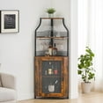 thumbnail image 1 of Corner Wine Bar Rack Cabinet with Detachable Wine Rack, Bar Cabinet with Glass Holder, Small Sideboard and Buffet Cabinet with Mesh Door (Retro Brown), 1 of 16