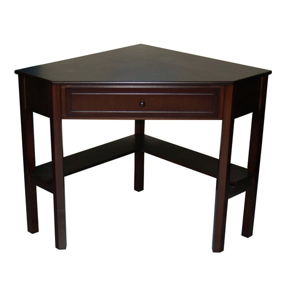 Corner Writing Desk with Pull-out Drawer and Shelf, Multiple Finishes