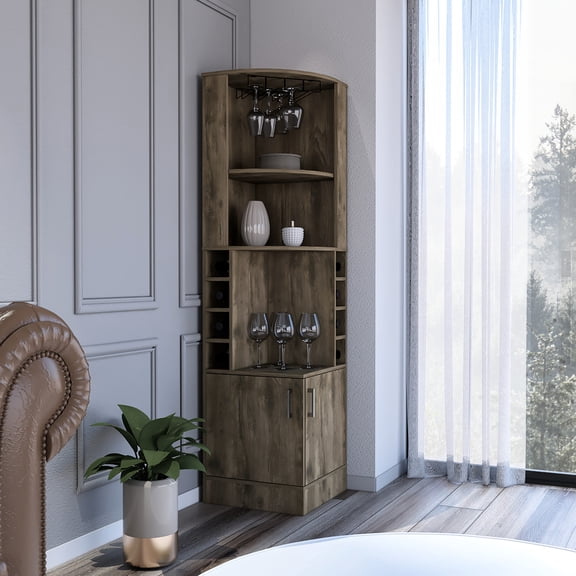Corner bar cabinet with 8 cubbies and open shelves / Functional in dining room space