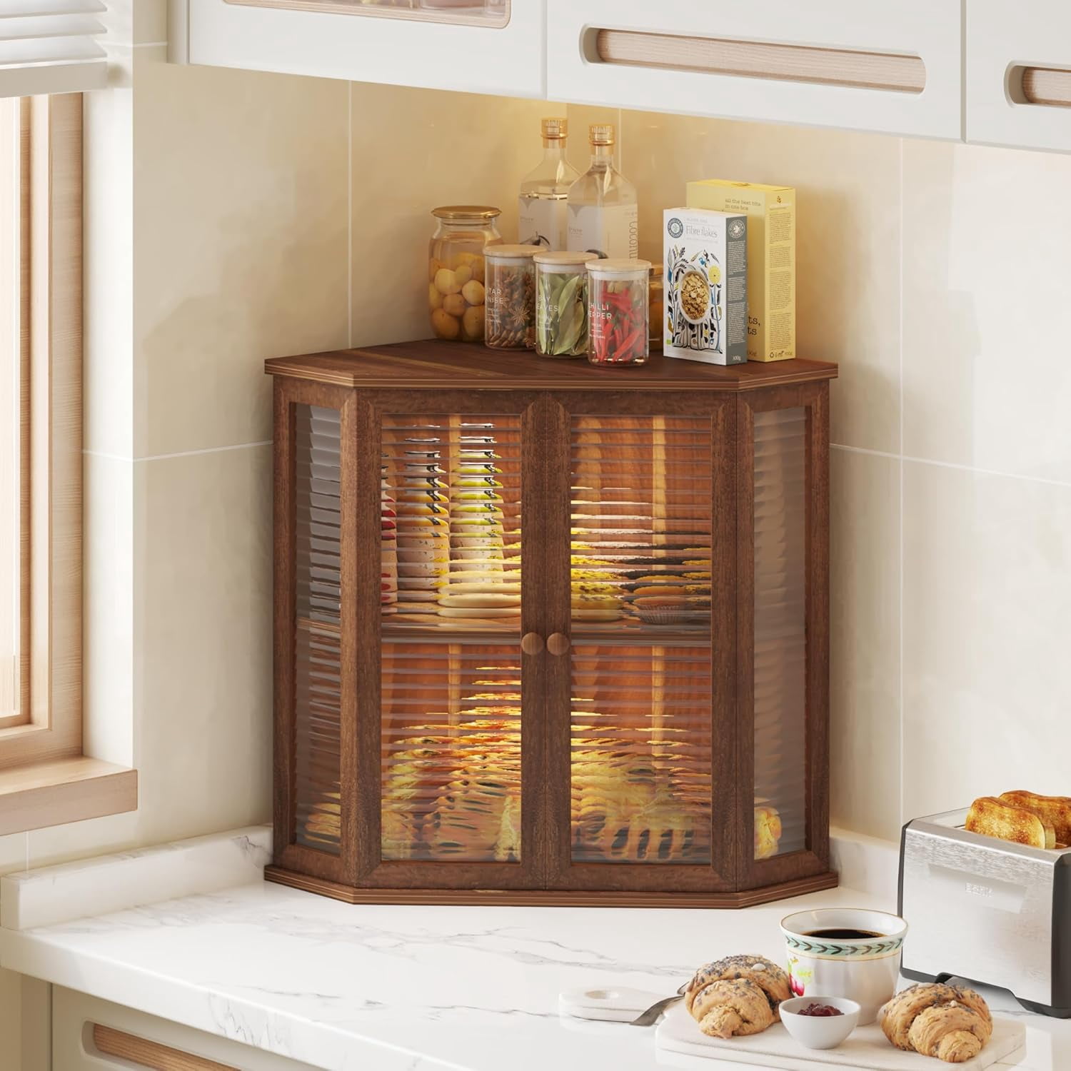 Corner bread box Bread Box for Kitchen Countertop - Corner Bread ...