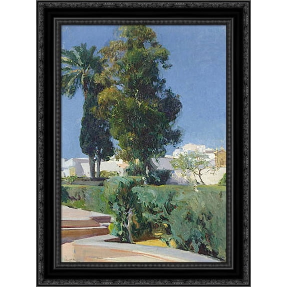 Corner of the Garden, Alc▀zar, Sevilla 18x24 Black Ornate Wood Framed Canvas Art by Sorolla y Bastida, Joaquin